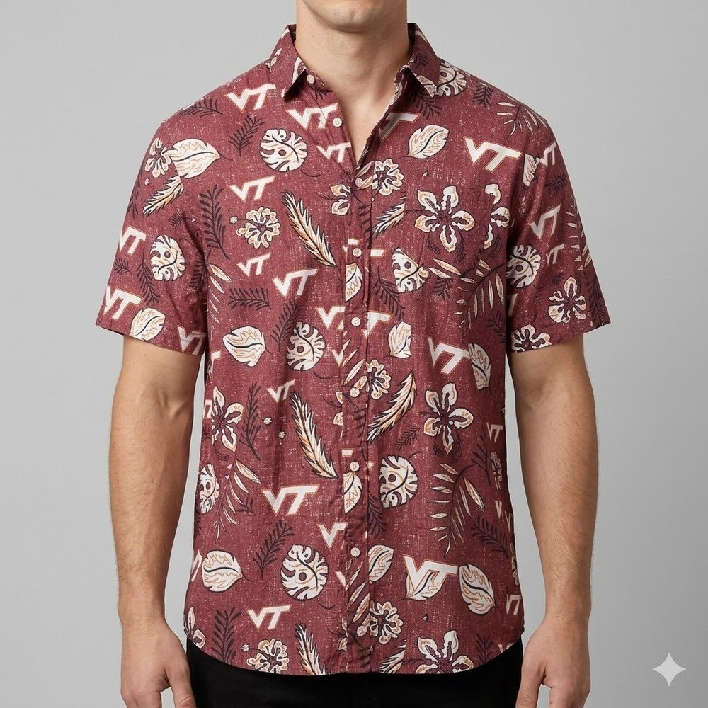 Wes and Willy Virginia Tech Hokies‎ Hawaiian Floral Shirt XL Maroon